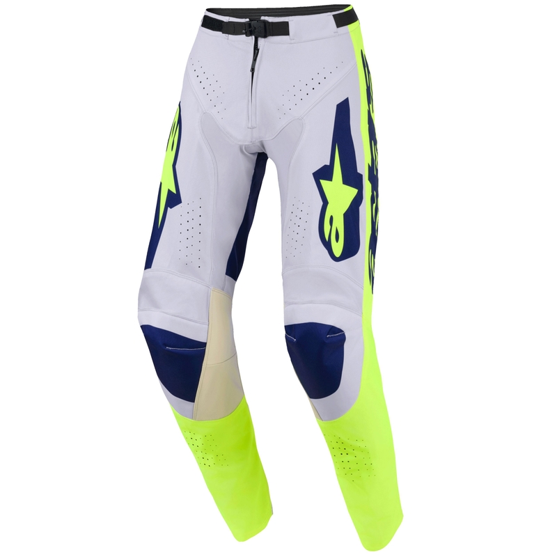 Pantalones de motocross Alpinestars Racer Air Riway gris claro-amarillo fluorescente-azul