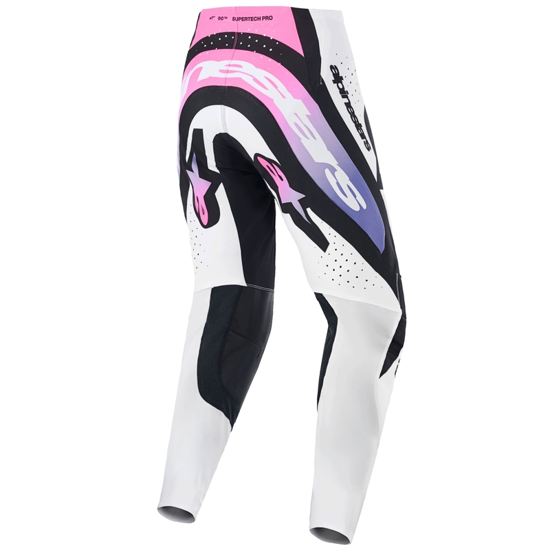 Pantalones de motocross Alpinestars Supertech Pro Vista en blanco, morado y negro