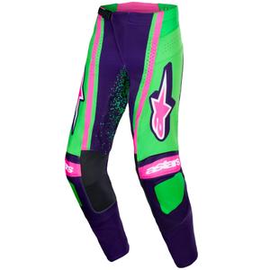 Pantalones de motocross Alpinestars Techstar Nomur morado oscuro, verde y rosa fluorescente