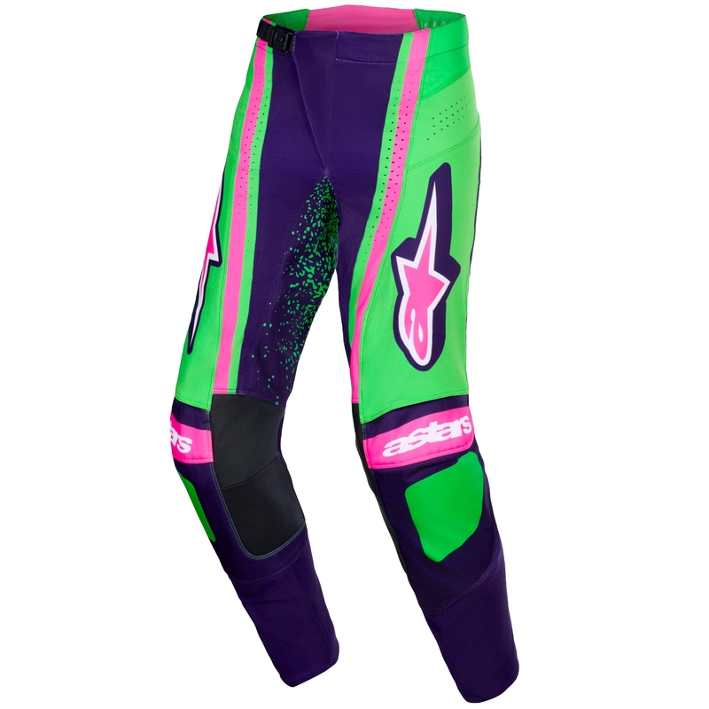 Pantalones de motocross Alpinestars Techstar Nomur morado oscuro, verde y rosa fluorescente
