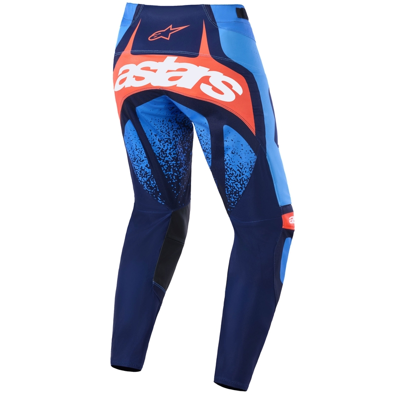 Pantalones de motocross Alpinestars Techstar Nomur en azul oscuro, naranja y azul.
