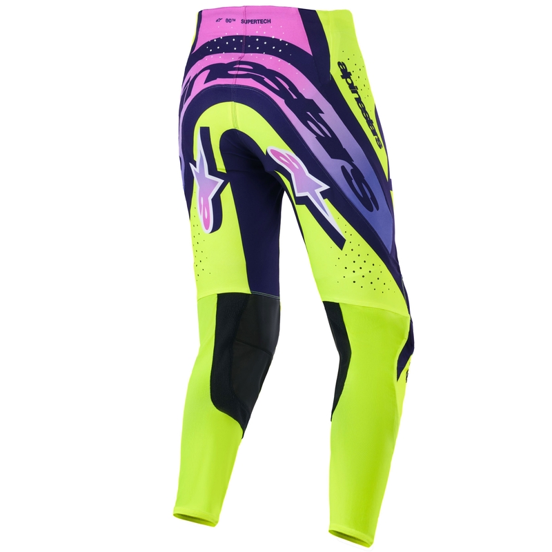 Pantalones de motocross Alpinestars Supertech Vista en amarillo fluorescente, morado y negro