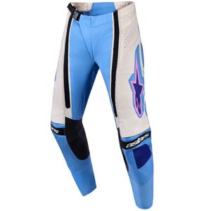 Pantalones de motocross Alpinestars Stella Techstar Nomur para mujer en azul claro y blanco, blanquecino, negro y rosa.