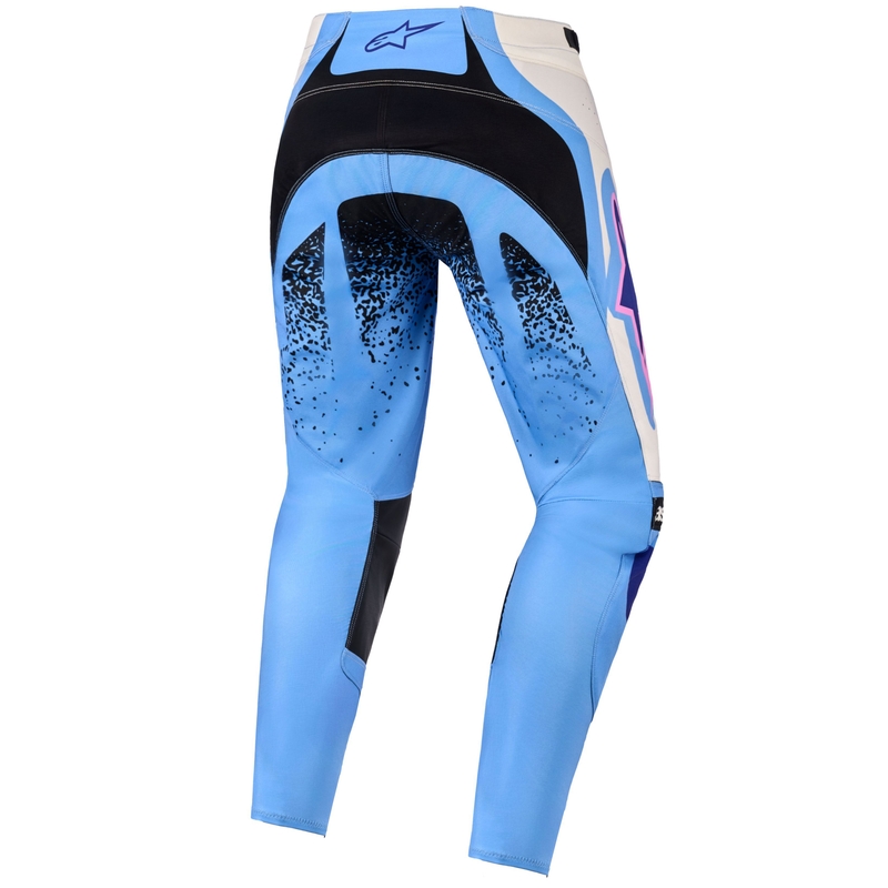 Pantalones de motocross Alpinestars Stella Techstar Nomur para mujer en azul claro y blanco, blanquecino, negro y rosa.