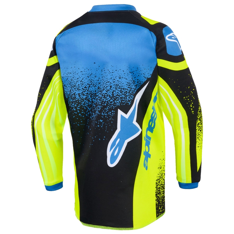 Camiseta de motocross infantil Alpinestars Racer Nomur azul oscuro-amarillo fluorescente-negro