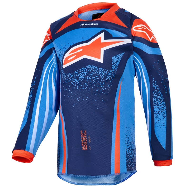 Camiseta de motocross Alpinestars Racer Nomur para niños en azul oscuro, naranja y negro