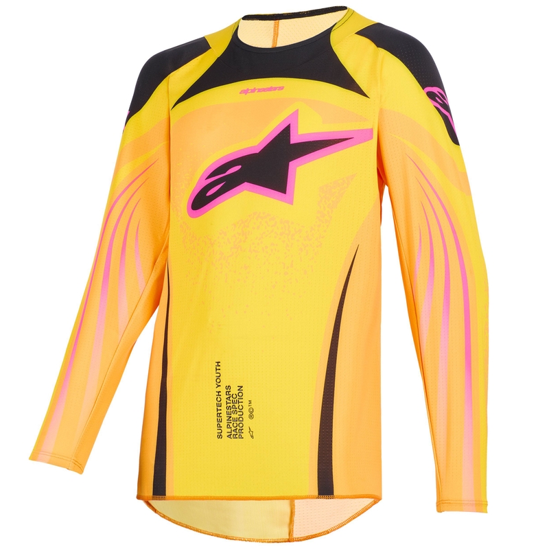 Camiseta de motocross Alpinestars Techstar Nomur para niños en naranja, amarillo y rosa