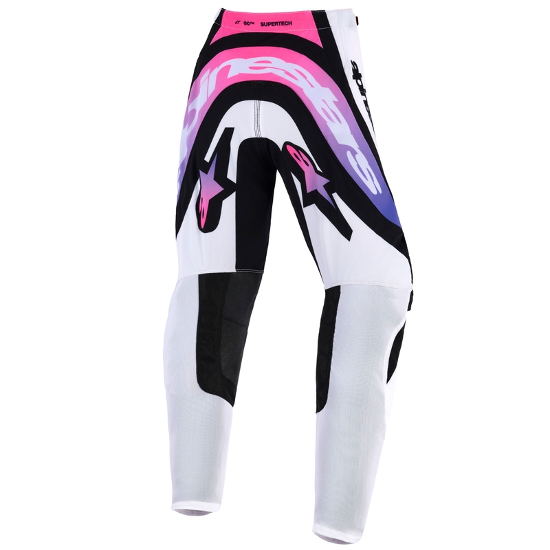 Pantalones de motocross Alpinestars Supertech Vista para niños (blanco, morado y negro)