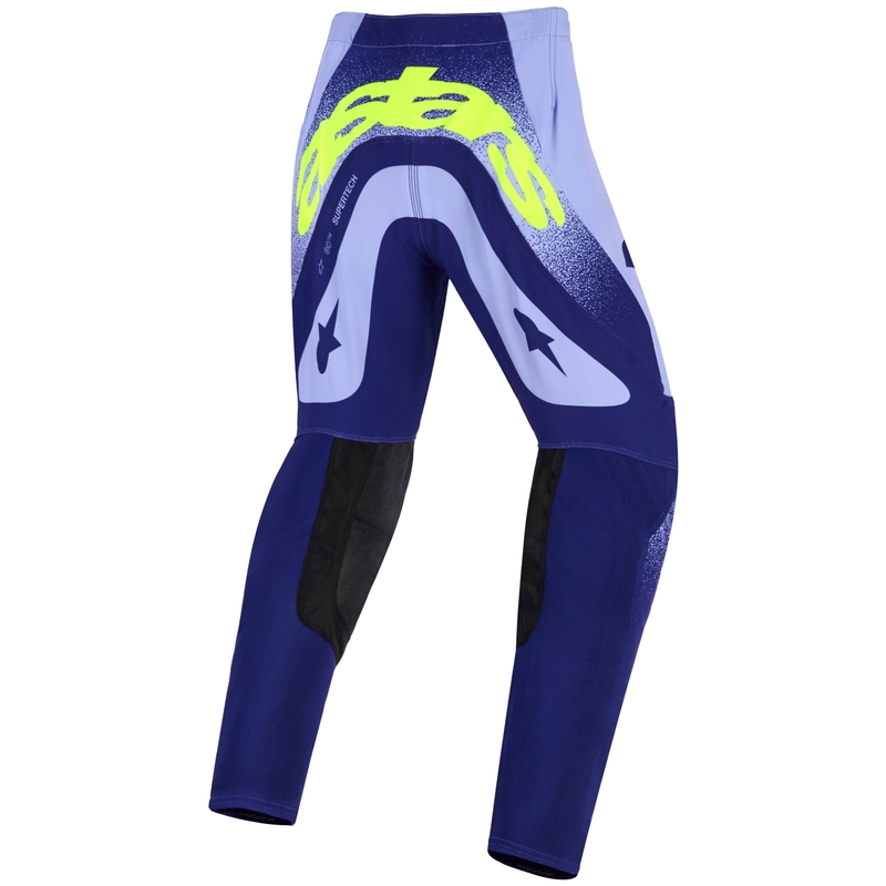 Pantalones de motocross Alpinestars Supertech Scenz para niños, morado y amarillo fluorescente