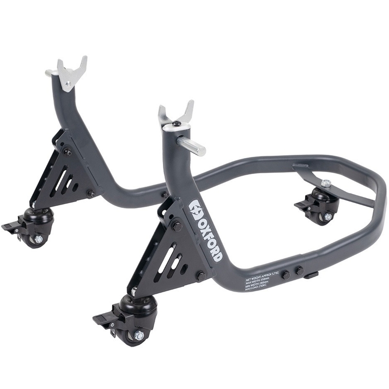 Caballete trasero basculante para motocicleta Oxford Zero-G con rueda adicional, negro