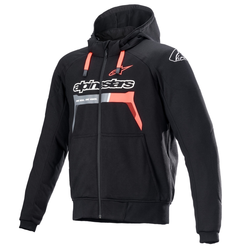 Sudadera con capucha Alpinestars Chrome Ignition en negro-rojo, gris fluorescente y blanco