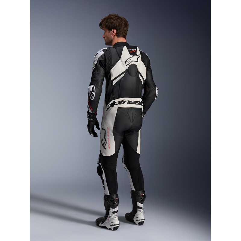 Mono de cuero de una pieza Alpinestars GP Plus V4 Sprint, compatible con Tech-air, negro, blanco y rojo fluorescente