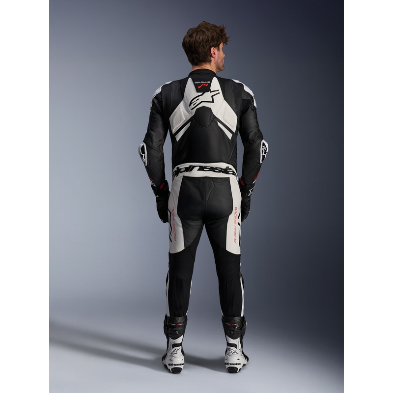 Mono de cuero de una pieza Alpinestars GP Plus V4 Sprint, compatible con Tech-air, negro, blanco y rojo fluorescente