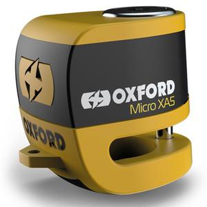 Candado de freno de disco Oxford Micro XA5 con alarma integrada amarillo-negro