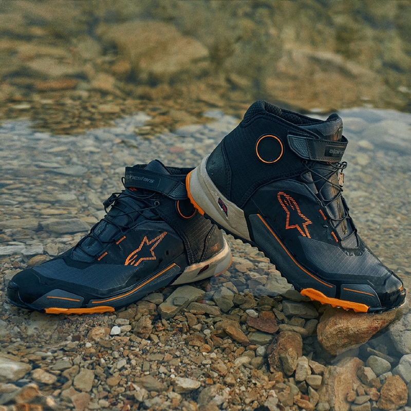 Botas de moto Alpinestars CR-X Drystar en negro, marrón y naranja