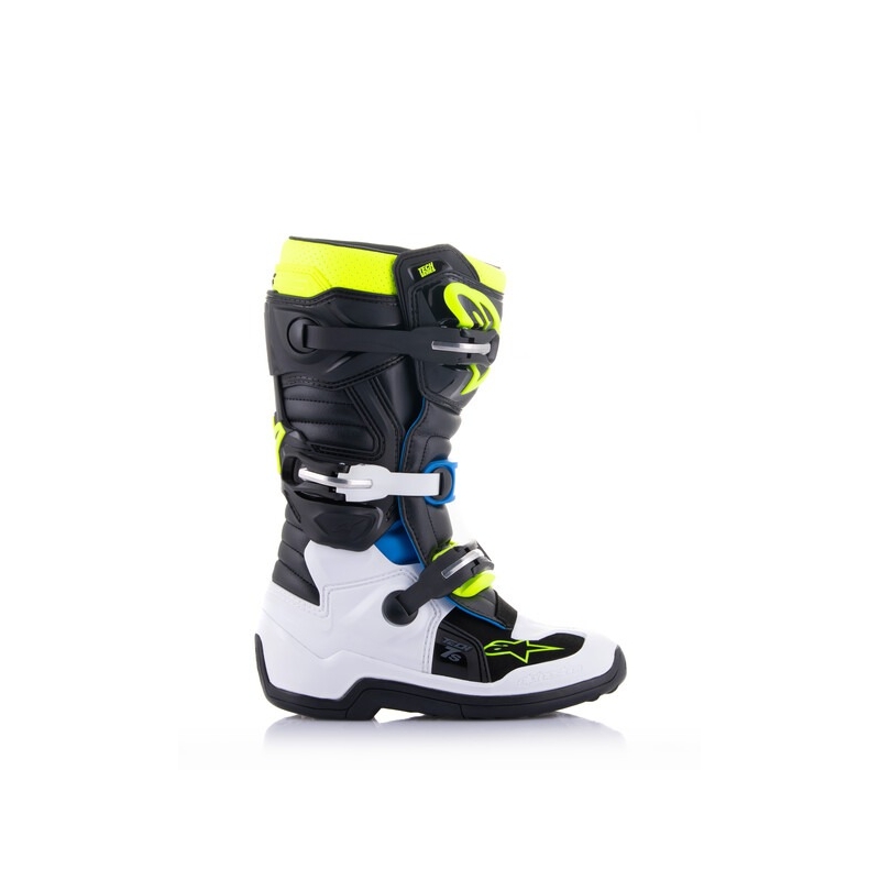 Botas de moto para niños Alpinestars Tech 7 S en negro-blanco-amarillo fluorescente-azul