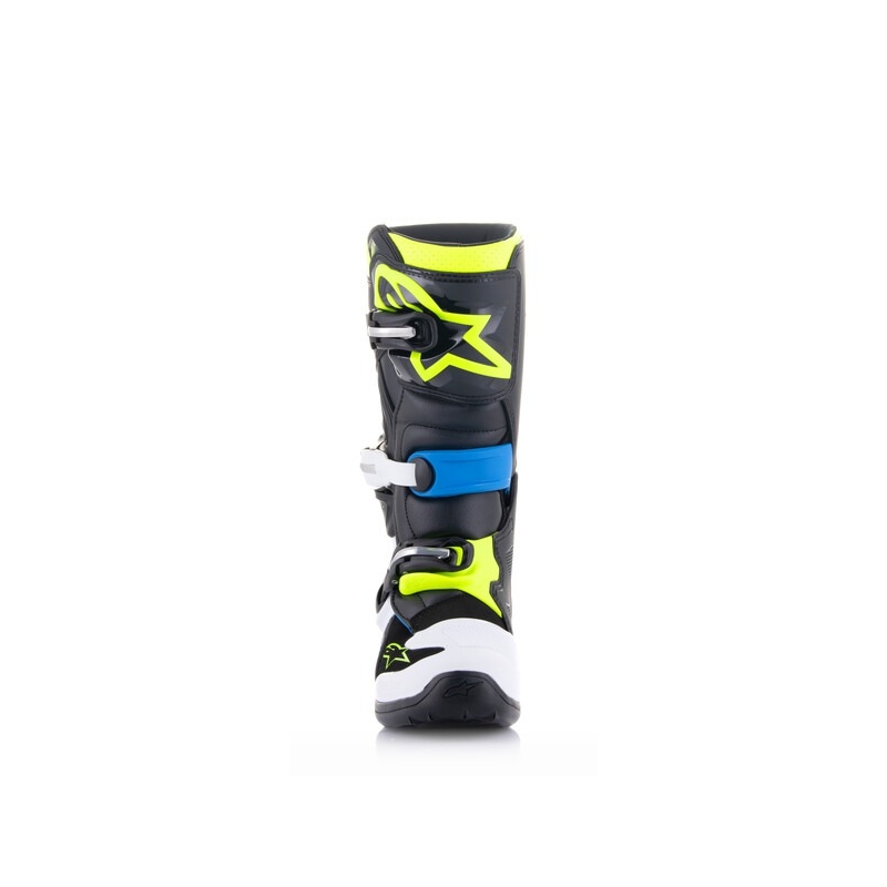 Botas de moto para niños Alpinestars Tech 7 S en negro-blanco-amarillo fluorescente-azul