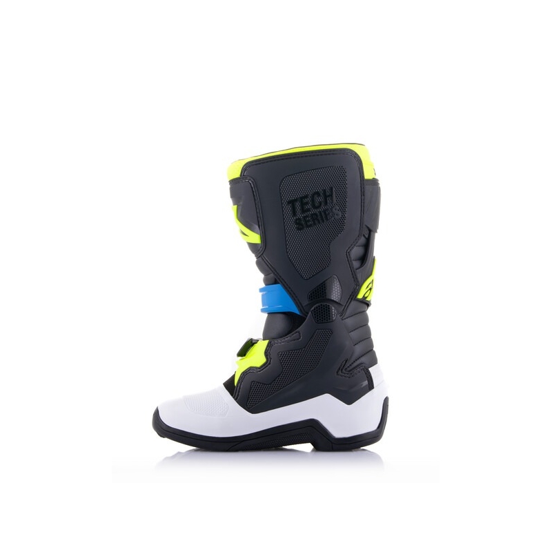 Botas de moto para niños Alpinestars Tech 7 S en negro-blanco-amarillo fluorescente-azul
