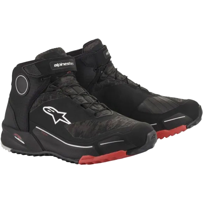 Botas de moto Alpinestars CR-X Drystar negras y rojas con camuflaje