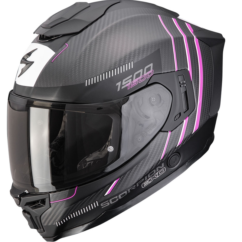 Casco integral de moto Scorpion EXO-1500 Carbon Air Zity, negro mate y rosa