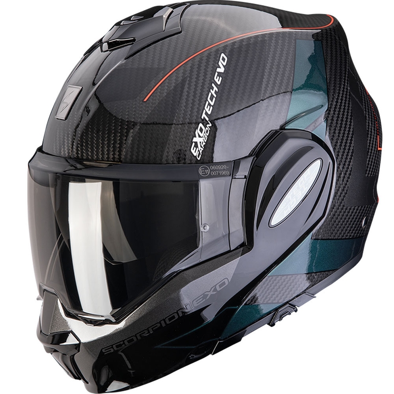 Casco de moto abatible Scorpion EXO-TECH EVO Carbon CAD negro-verde