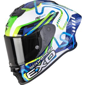 Casco integral de moto Scorpion EXO-R1 EVO II Air Cornering blanco-azul-verde