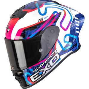 Casco integral de moto Scorpion EXO-R1 EVO II Air Cornering blanco-azul-rosa