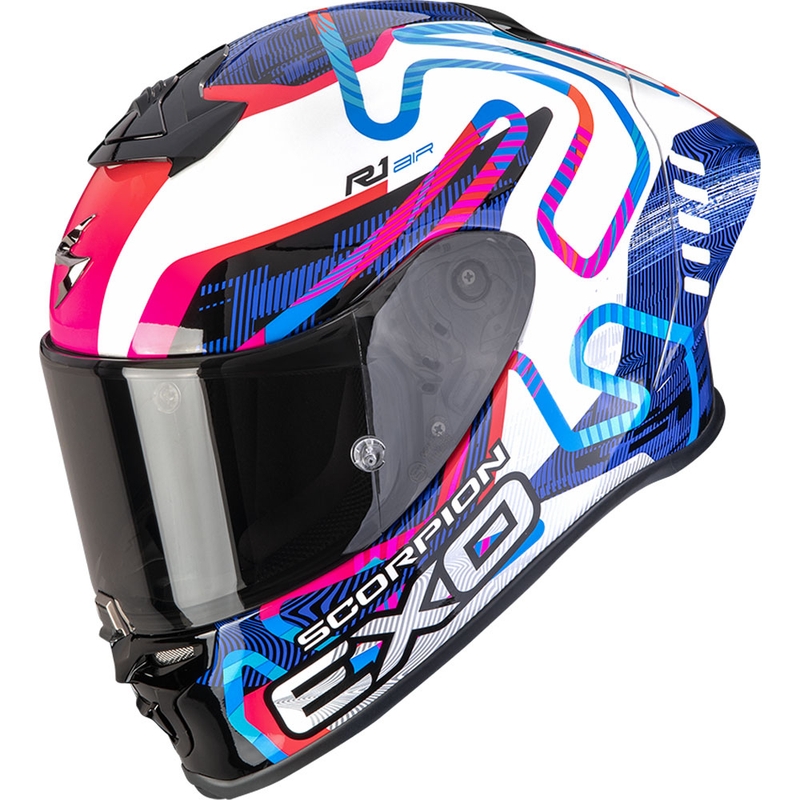Casco integral de moto Scorpion EXO-R1 EVO II Air Cornering blanco-azul-rosa