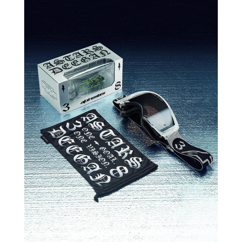 Gafas de motocross Alpinestars Supertech Vision DNGR38 XXV negro-plata con plexiglás plateado espejo