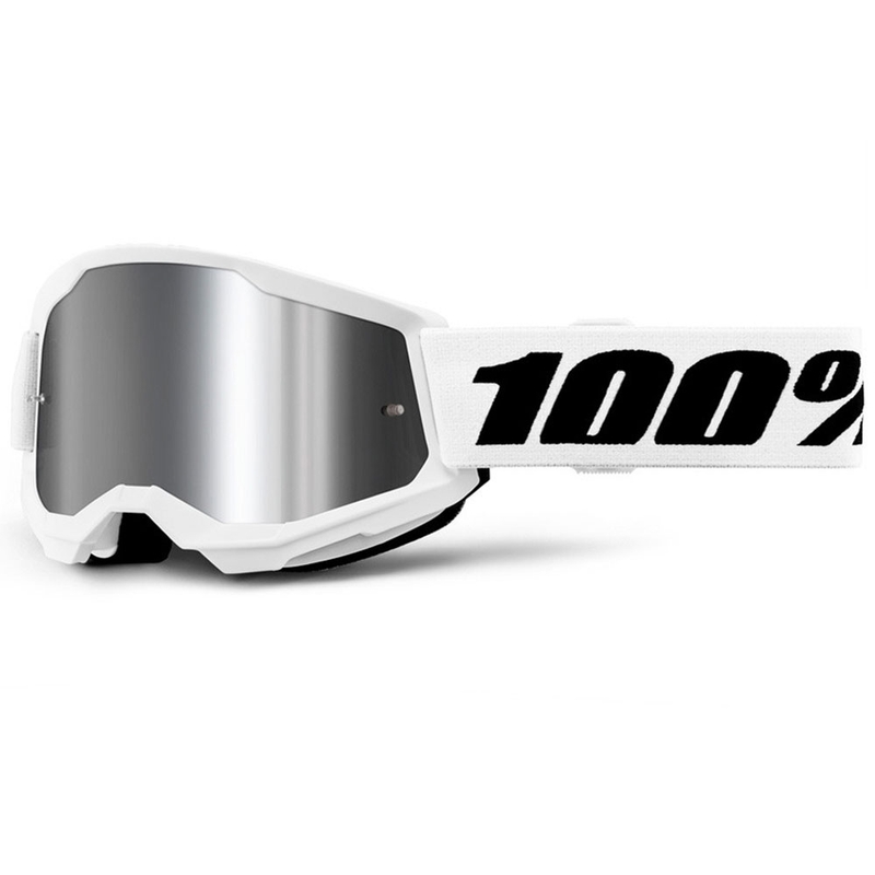 Gafas de motocross para niños 100% STRATA 2 blancas con plexiglás plateado