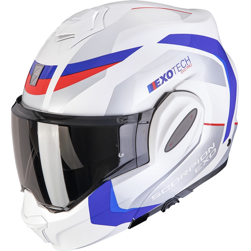Casco de moto abatible Scorpion EXO-TECH EVO PRO Accuti blanco-azul-rojo