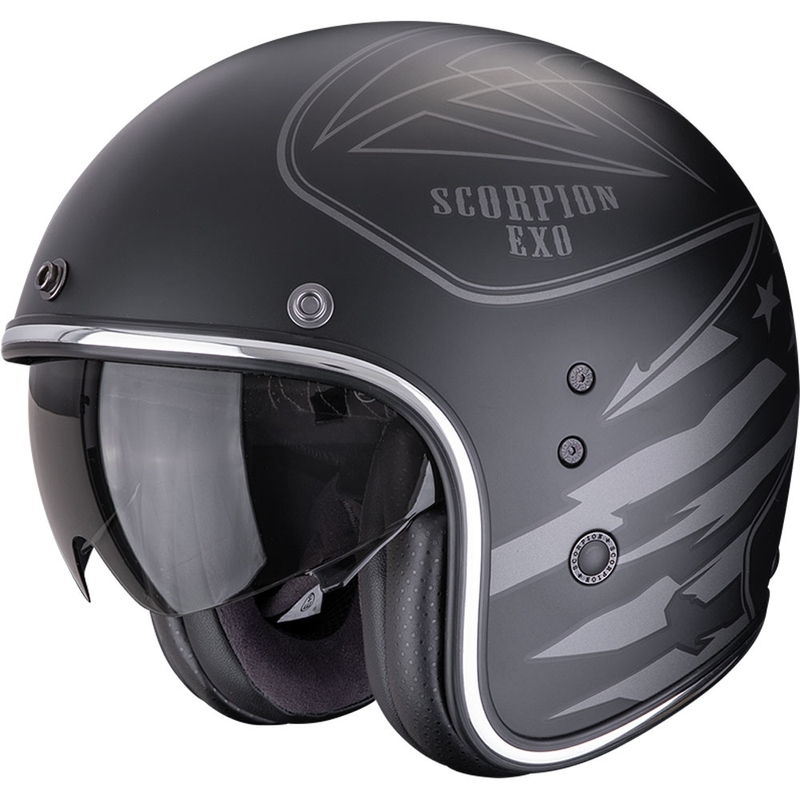 Casco de moto abierto Scorpion Belfast Dawg negro mate-plateado