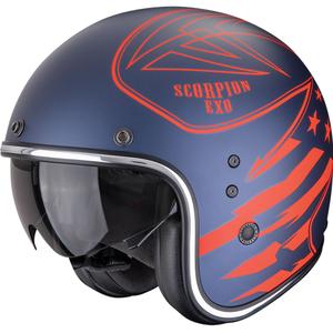 Casco de moto abierto Scorpion Belfast Dawg azul mate y rojo