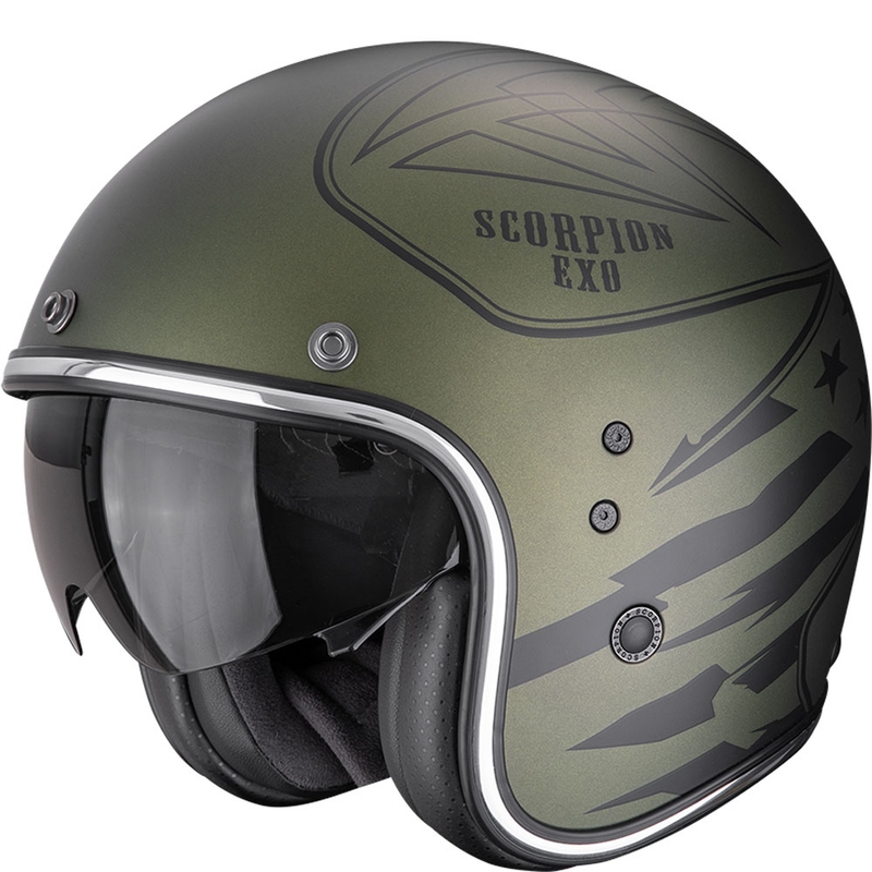 Casco de moto abierto Scorpion Belfast Dawg verde mate