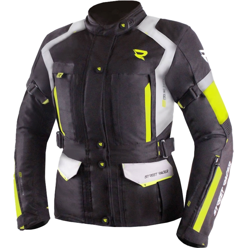 Chaqueta de moto para mujer Street Racer Hilax negro-gris-amarillo flúor