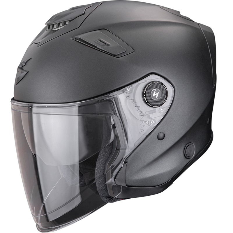 Casco abierto para motocicleta Scorpion EXO-GT Jet Solid, color negro perla mate