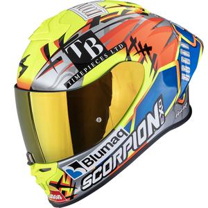 Casco integral de moto Scorpion EXO-R1 EVO II Air Aron Misano color plata-amarillo fluorescente-azul