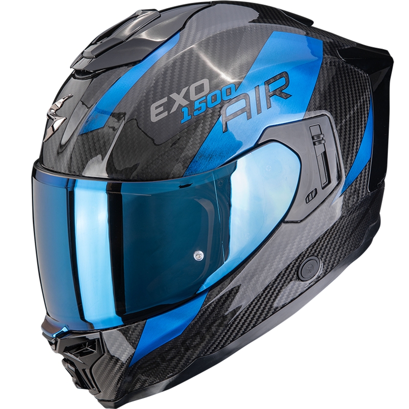 Casco integral de motocicleta Scorpion EXO-1500 Carbon Air Plated, negro y azul