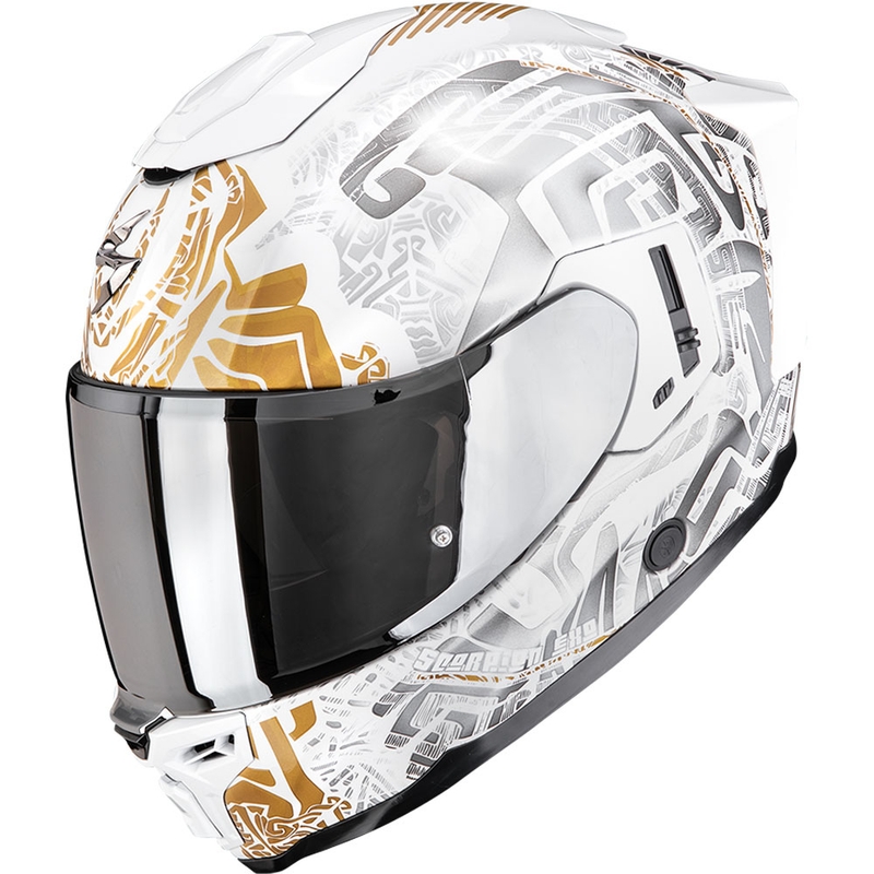 Casco integral de moto Scorpion EXO-1500 Air Apus en blanco perla, gris y dorado