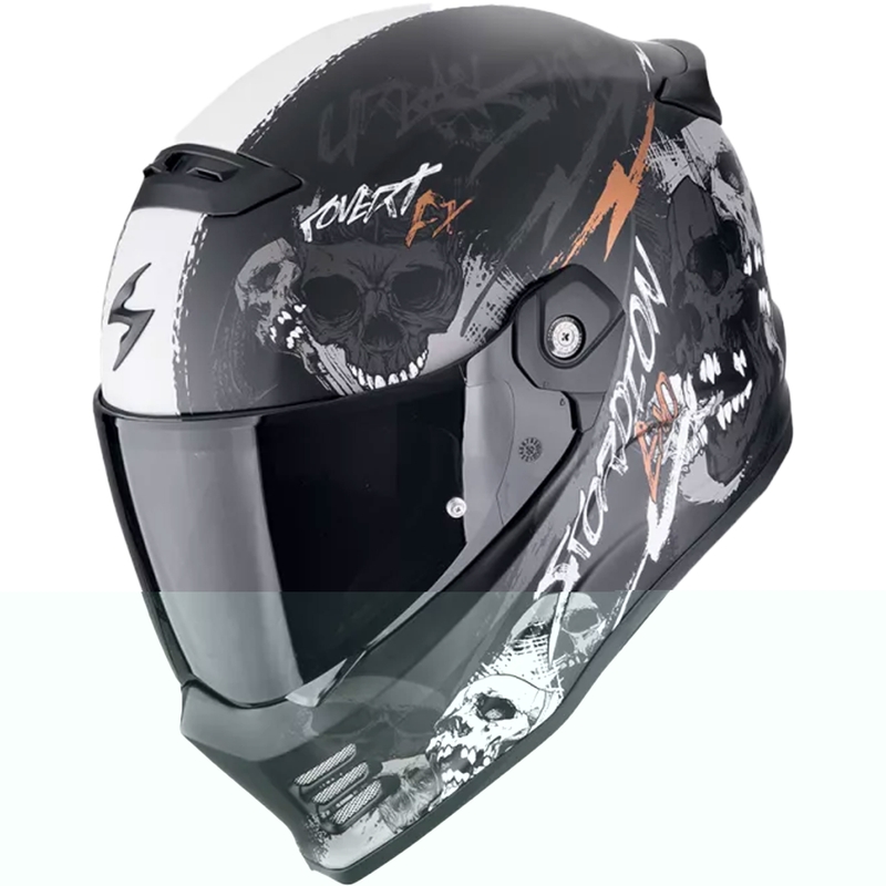 Casco integral de moto Scorpion COVERT FX SKULLZ negro mate-gris-dorado