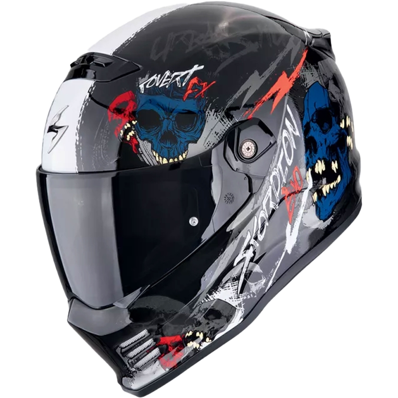 Casco integral de moto Scorpion COVERT FX SKULLZ negro-gris-rojo