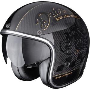Casco de moto abierto Scorpion Belfast EVO Carbon Zippy negro-dorado