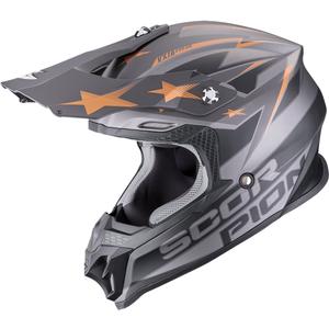 Casco de motocross Scorpion VX-16 EVO Air Patriot color plata, negro y cobre