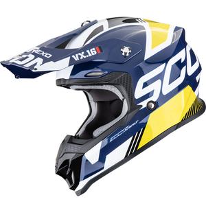 Casco de motocross Scorpion VX-16 EVO Air Analog blanco-azul-amarillo