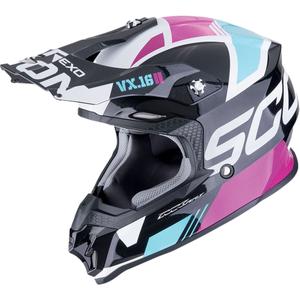 Casco de motocross Scorpion VX-16 EVO AIR ANALOG metálico negro-azul-rosa