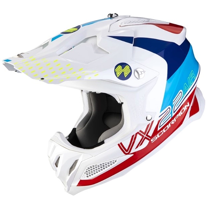 Casco de motocross Scorpion VX-22 Air Ares blanco-azul-rojo