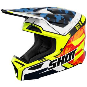 Casco de motocross Shot Furious Flash para niños, azul brillante y amarillo fluorescente