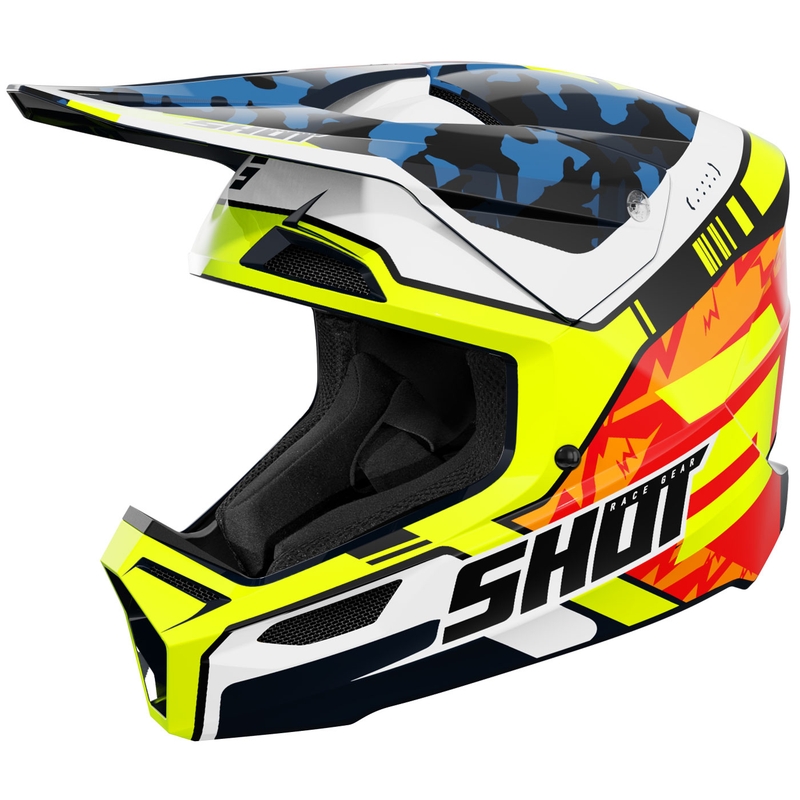 Casco de motocross Shot Furious Flash para niños, azul brillante y amarillo fluorescente