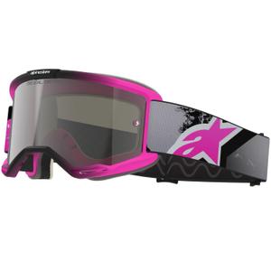 Gafas de motocross Alpinestars Vision 5 Lahnd en color rosa-gris-negro-blanco fluorescente con lente plateada espejada