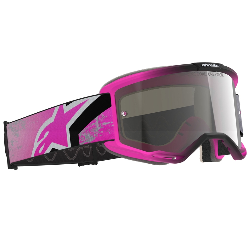 Gafas de motocross Alpinestars Vision 5 Lahnd en color rosa-gris-negro-blanco fluorescente con lente plateada espejada